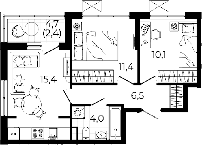 2-комнатная квартира 49.8 м², 8/12 эт., ЖК «А101 Всеволожск»